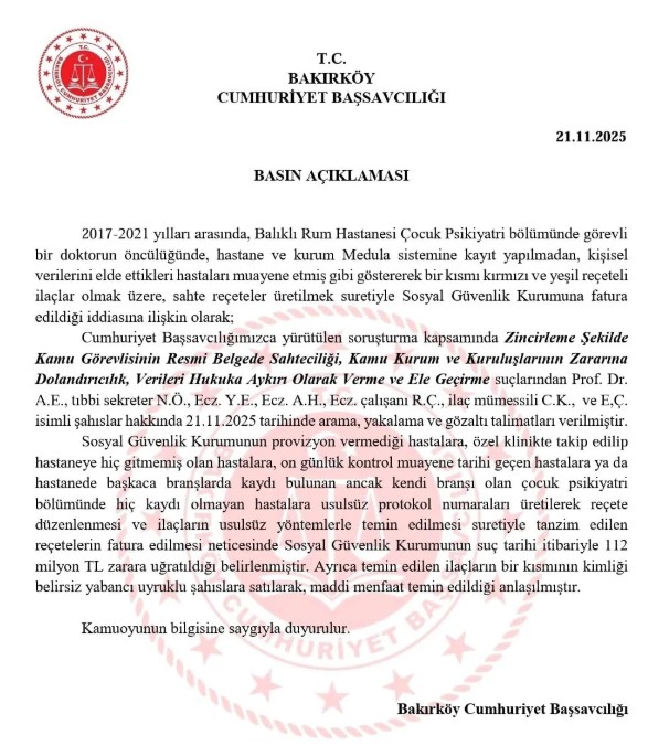 bakırköy cumhuriyet başsavcılığı açıklama