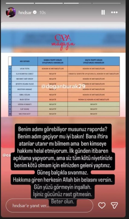 hande sarıoğlu uyuşturucu açıklama